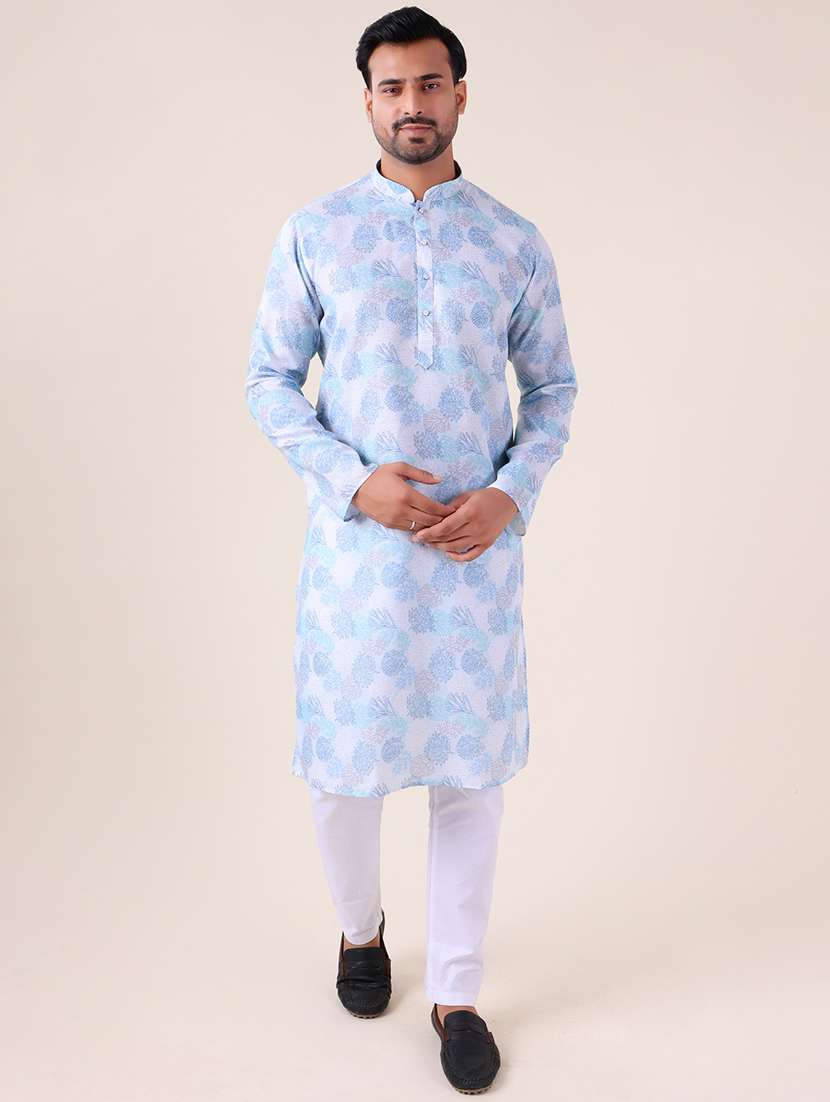 men mandarin neck kurta pyjama ethnic wear set - 22061892 - Standard Image - 1