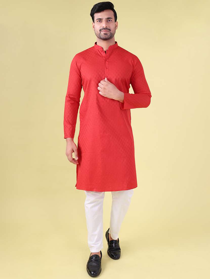 men mandarin neck kurta pyjama ethnic wear set - 22061894 -  Standard Image - 1