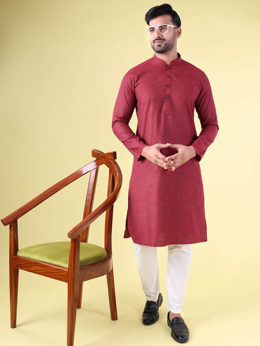 men mandarin neck kurta pyjama ethnic wear set - 22061898 -  Standard Image - 1