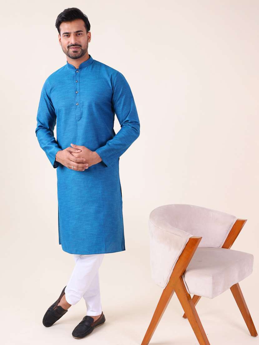 men mandarin neck kurta pyjama ethnic wear set - 22061899 -  Standard Image - 1