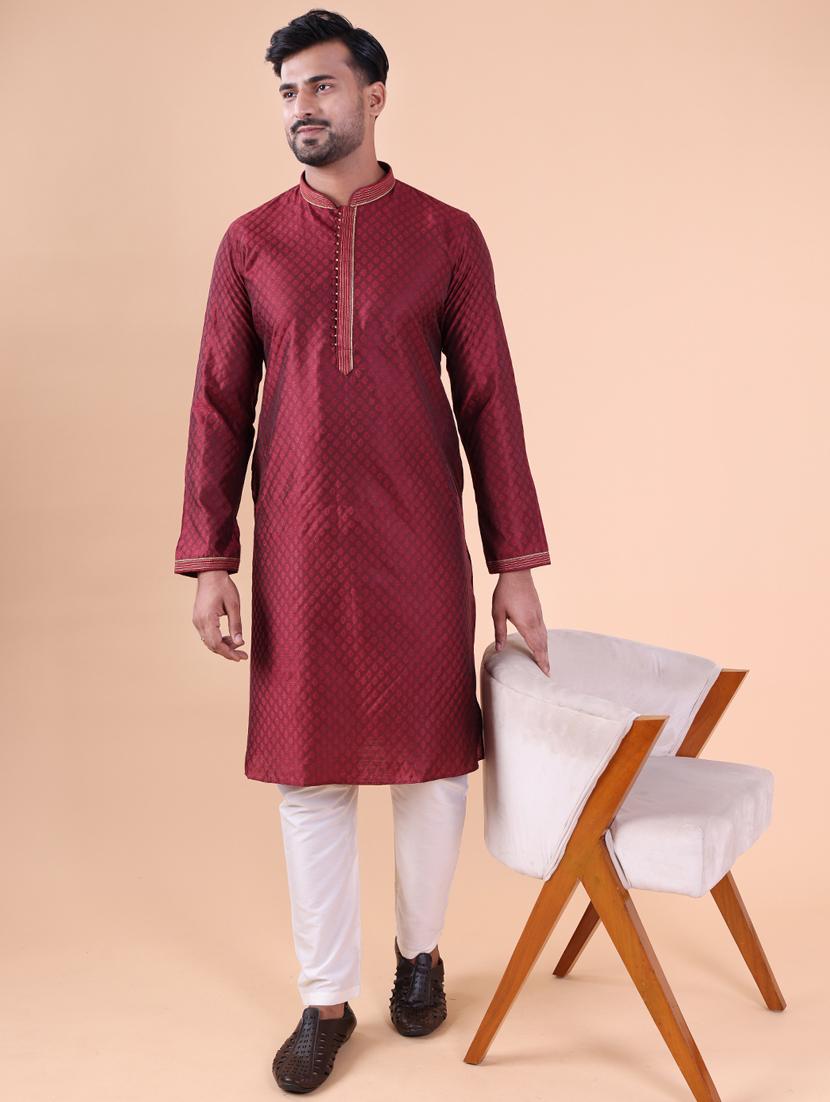 men mandarin neck kurta pyjama ethnic wear set - 22061903 - Standard Image - 1