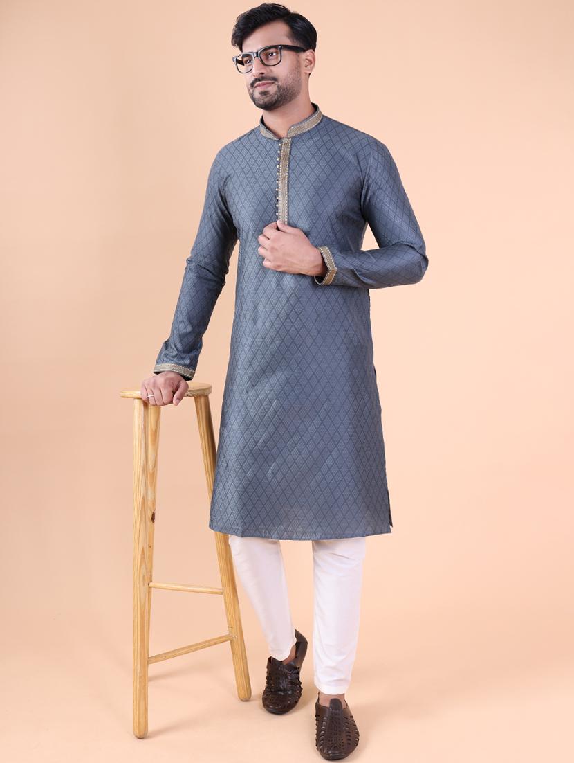 men mandarin neck kurta pyjama ethnic wear set - 22061912 -  Standard Image - 1