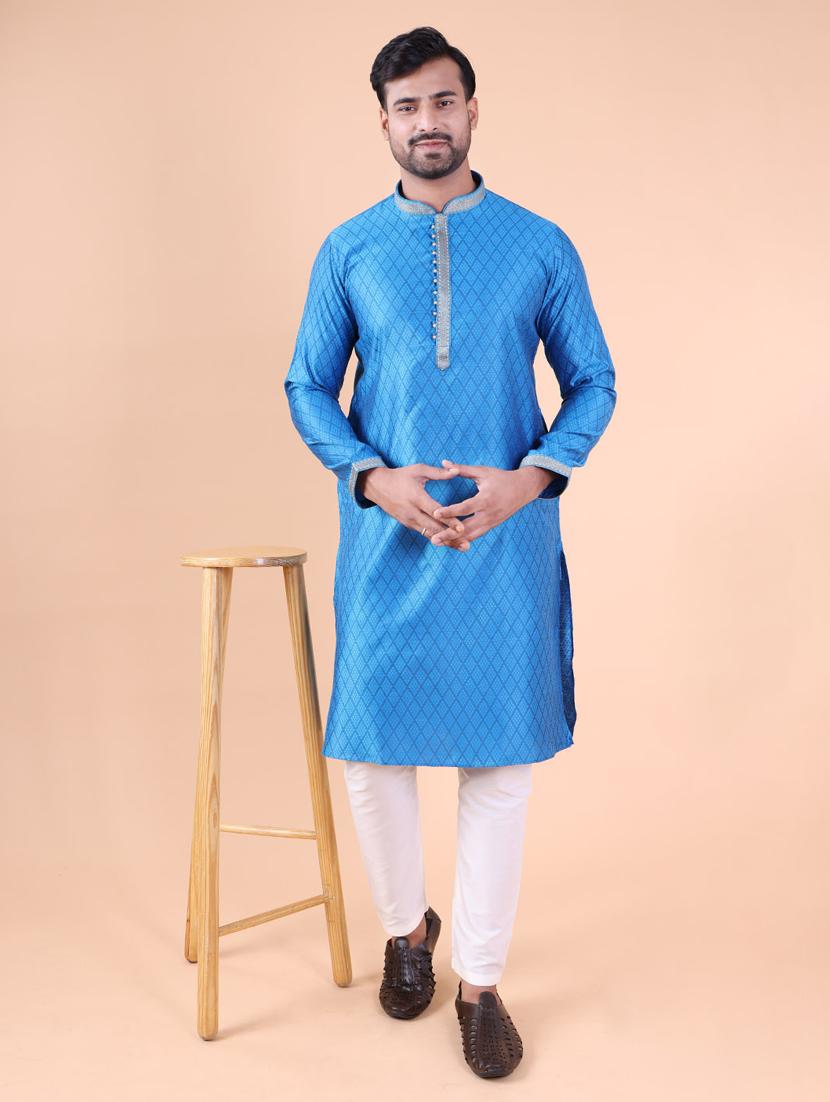 men mandarin neck kurta pyjama ethnic wear set - 22061914 - Zoom Image - 0