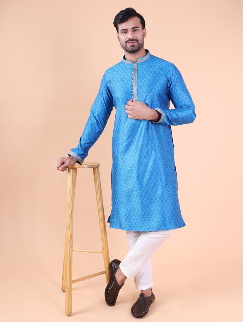 men mandarin neck kurta pyjama ethnic wear set - 22061914 -  Standard Image - 1