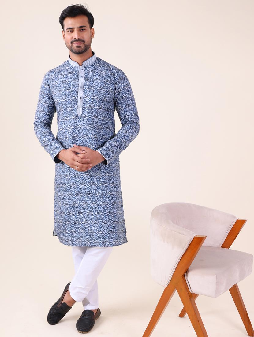 men mandarin neck kurta pyjama ethnic wear set - 22061915 -  Standard Image - 1