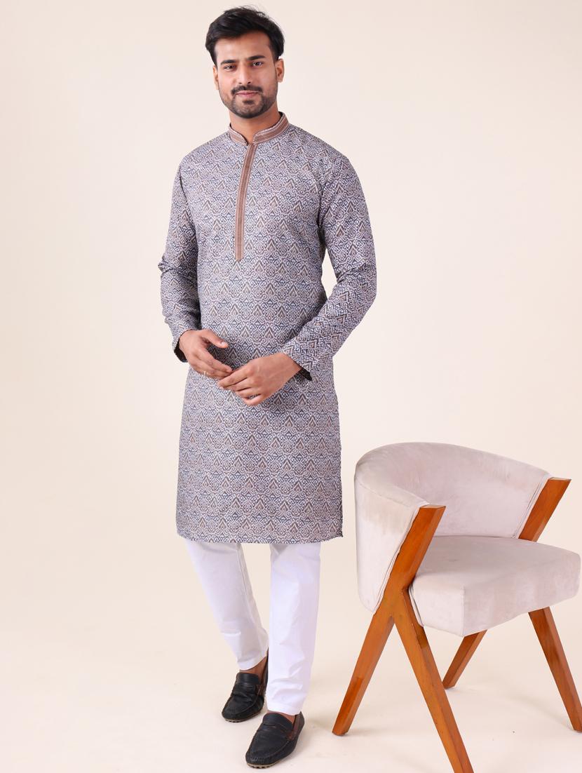 men mandarin neck kurta pyjama ethnic wear set - 22061917 -  Standard Image - 1