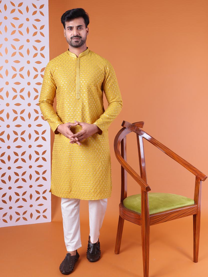 men mandarin neck kurta pyjama ethnic wear set - 22061918 -  Standard Image - 1