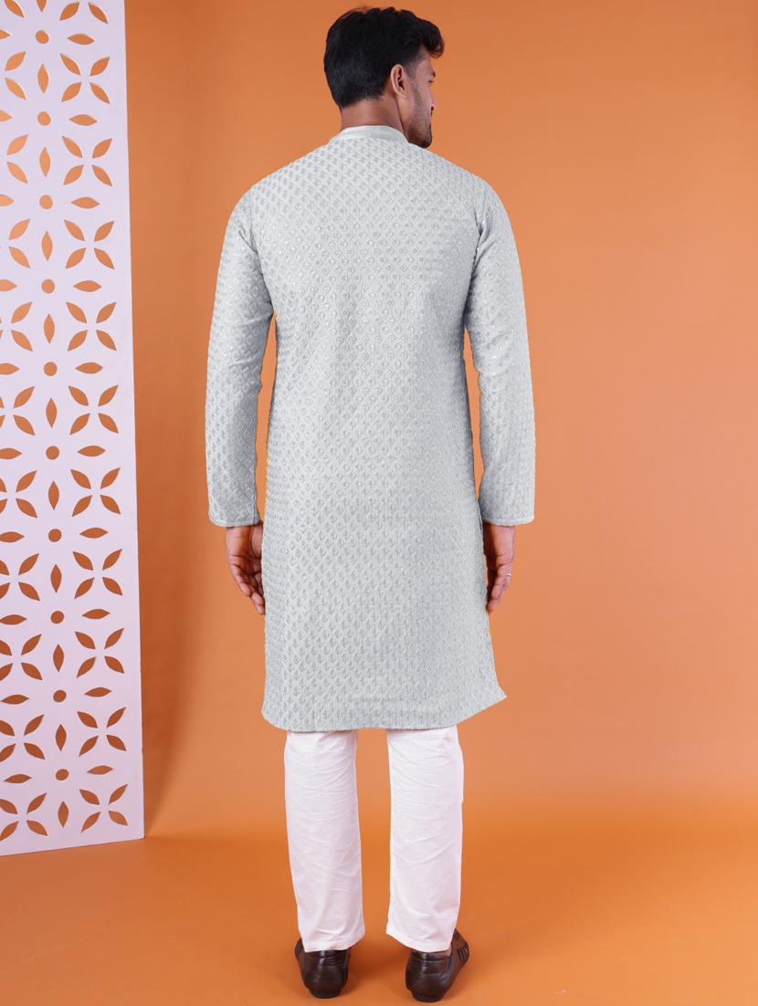 men mandarin neck kurta pyjama ethnic wear set - 22061919 - Standard Image - 4
