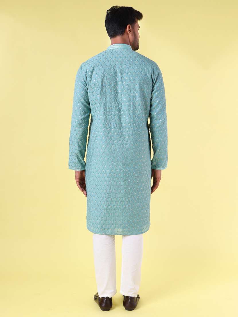 men mandarin neck kurta pyjama ethnic wear set - 22061921 - Standard Image - 4