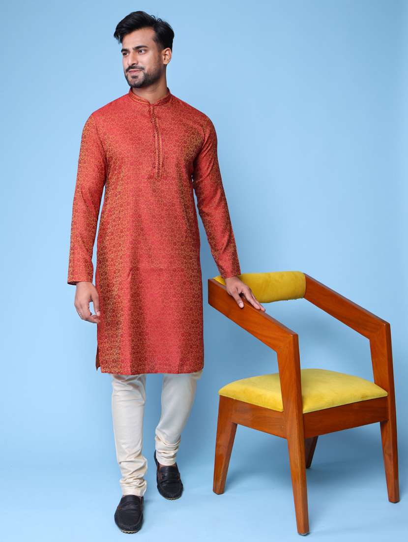 men mandarin neck kurta pyjama ethnic wear set - 22061922 -  Standard Image - 1