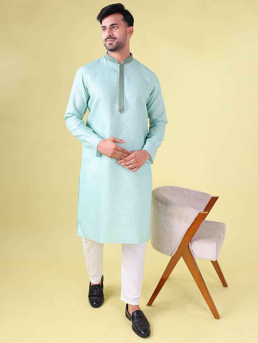 men mandarin neck kurta pyjama ethnic wear set