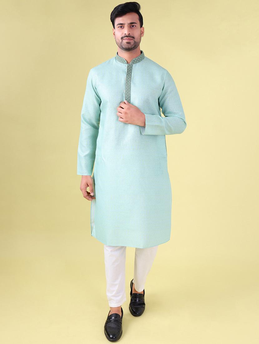 men mandarin neck kurta pyjama ethnic wear set - 22061927 - Standard Image - 1