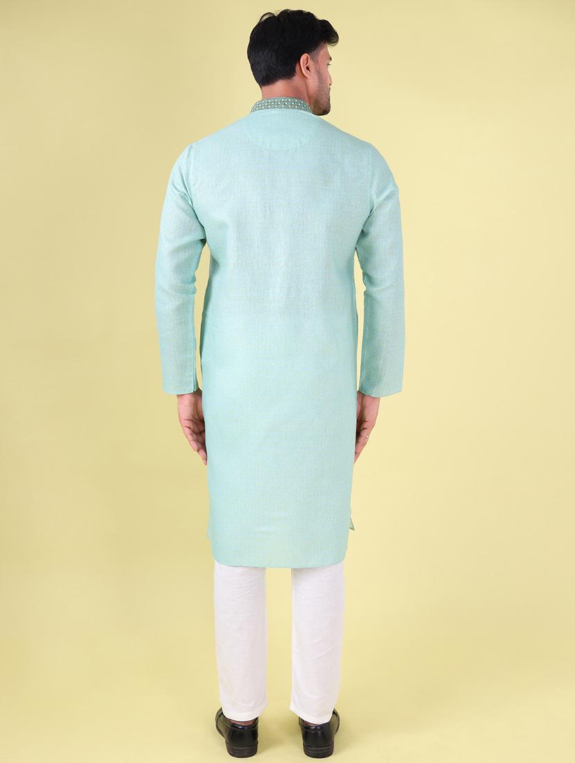 men mandarin neck kurta pyjama ethnic wear set - 22061927 - Standard Image - 4