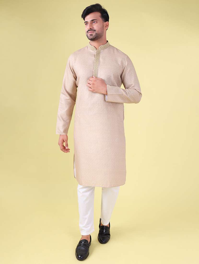 men mandarin neck kurta pyjama ethnic wear set - 22061928 - Standard Image - 1