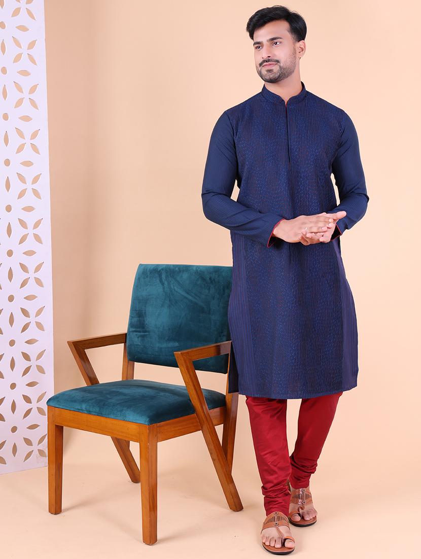 men mandarin neck kurta churidar ethnic wear set - 22061930 -  Standard Image - 1