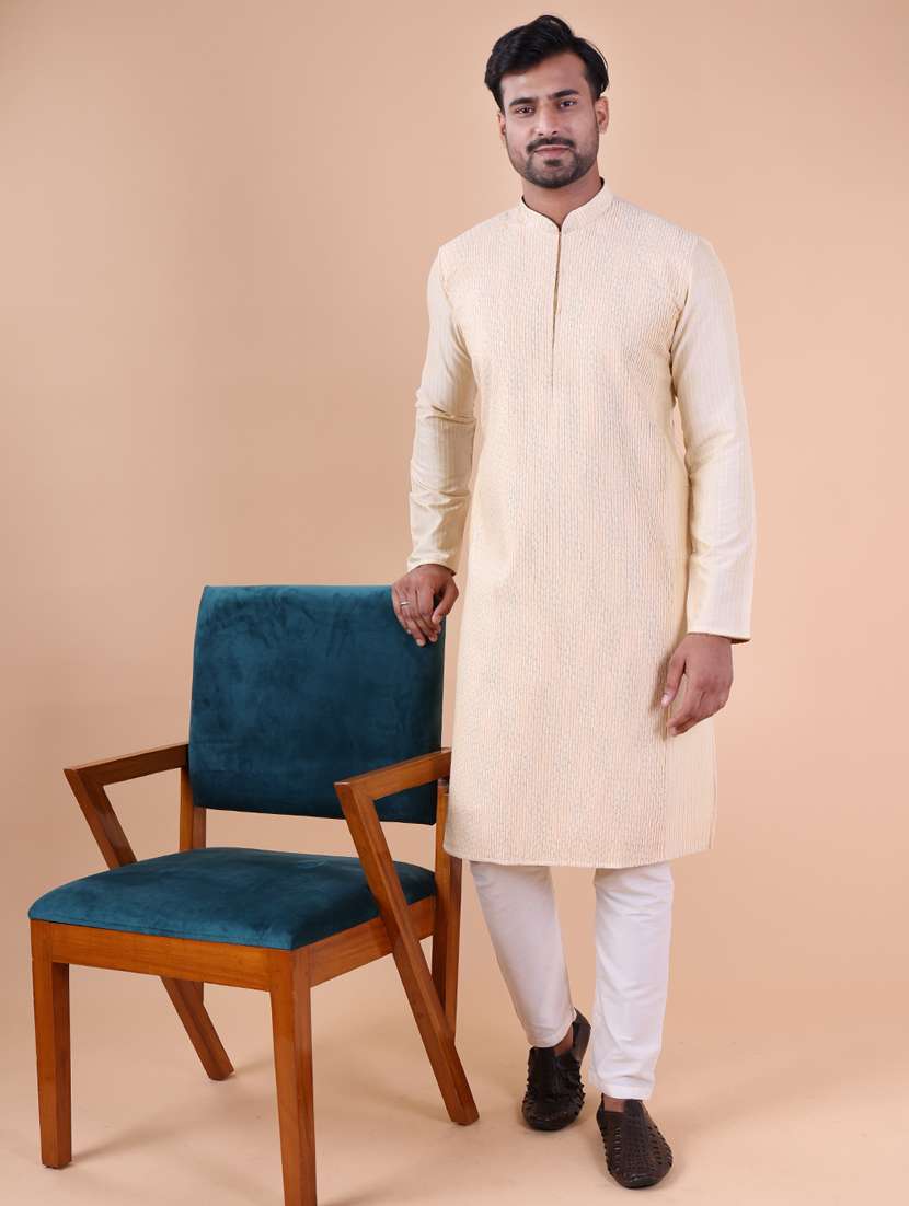 men mandarin neck kurta pyjama ethnic wear set - 22061931 - Standard Image - 1
