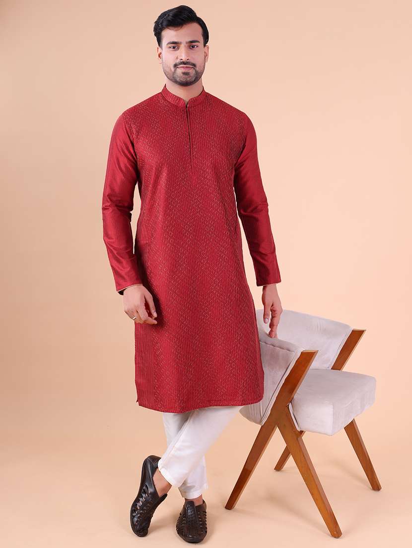 men mandarin neck kurta pyjama ethnic wear set - 22061932 - Standard Image - 1