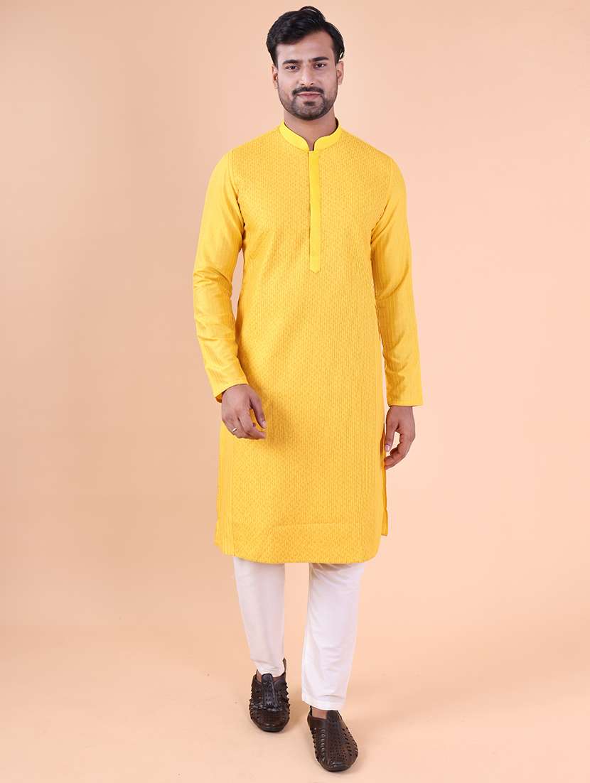 men mandarin neck kurta pyjama ethnic wear set - 22061935 - Standard Image - 1