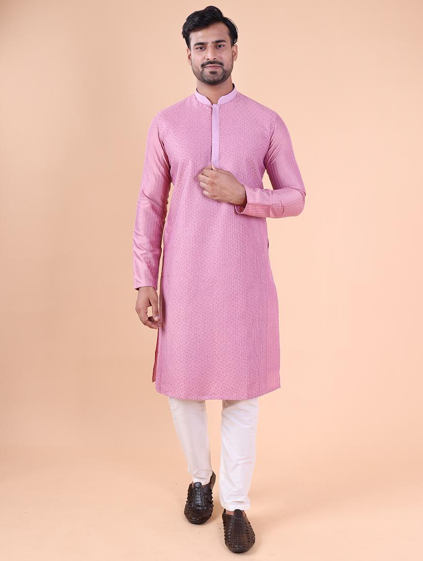 men mandarin neck kurta pyjama ethnic wear set - 22061936 - Standard Image - 1