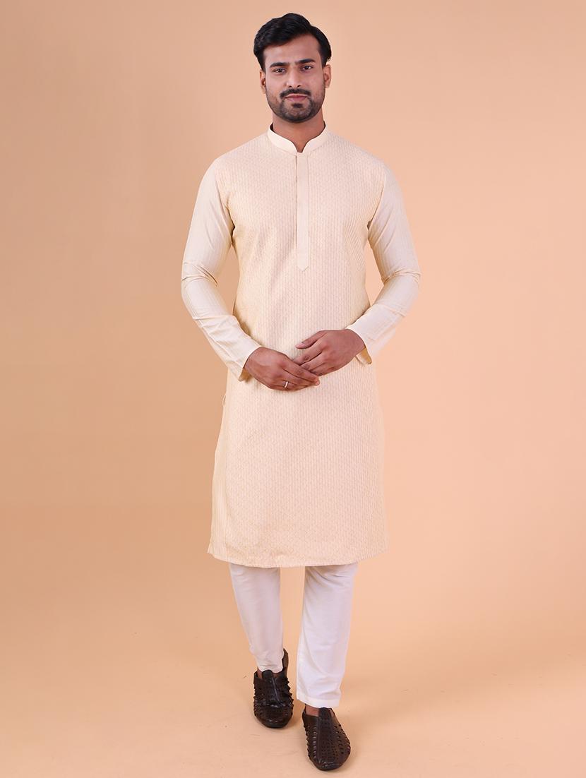 men mandarin neck kurta pyjama ethnic wear set - 22061937 - Standard Image - 1