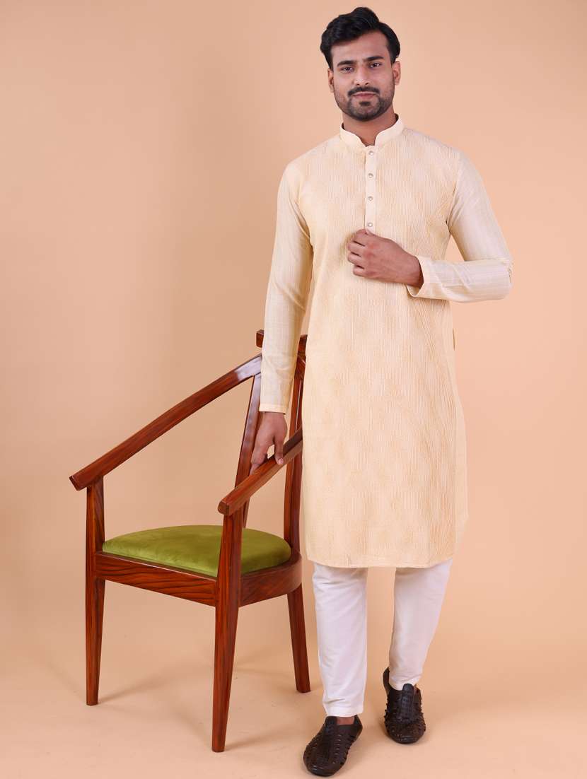 men mandarin neck kurta pyjama ethnic wear set - 22061944 - Standard Image - 1