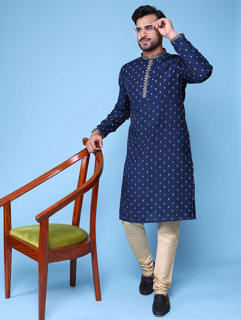 men mandarin neck kurta churidar ethnic wear set - 22061948 -  Standard Image - 1