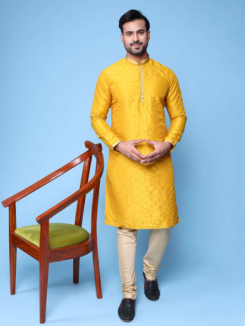 men mandarin neck kurta churidar ethnic wear set - 22061949 - Standard Image - 1