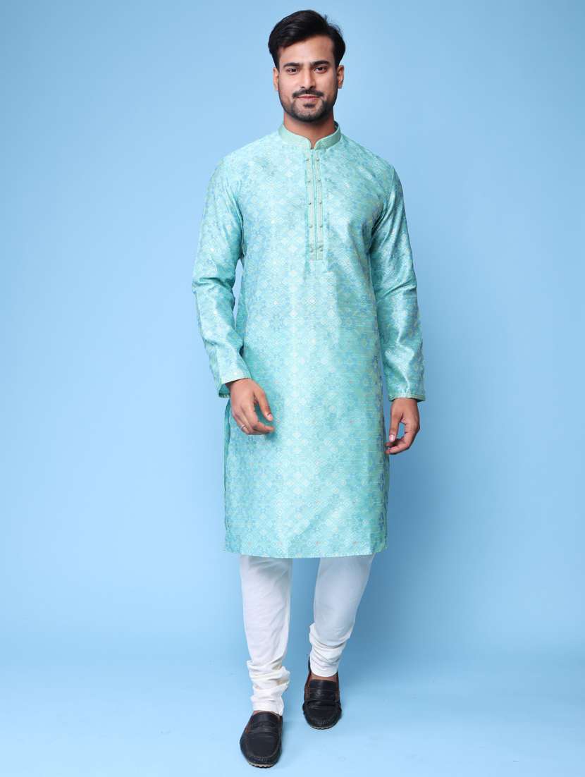 men mandarin neck kurta churidar ethnic wear set - 22061954 - Standard Image - 1