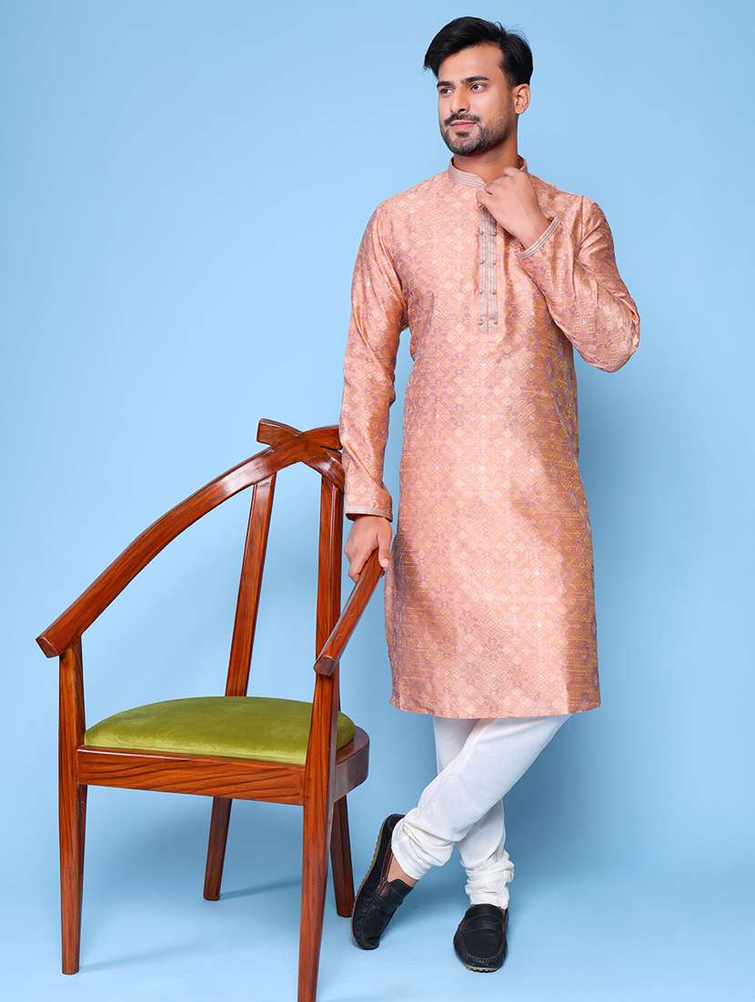men mandarin neck kurta churidar ethnic wear set - 22061955 - Standard Image - 1