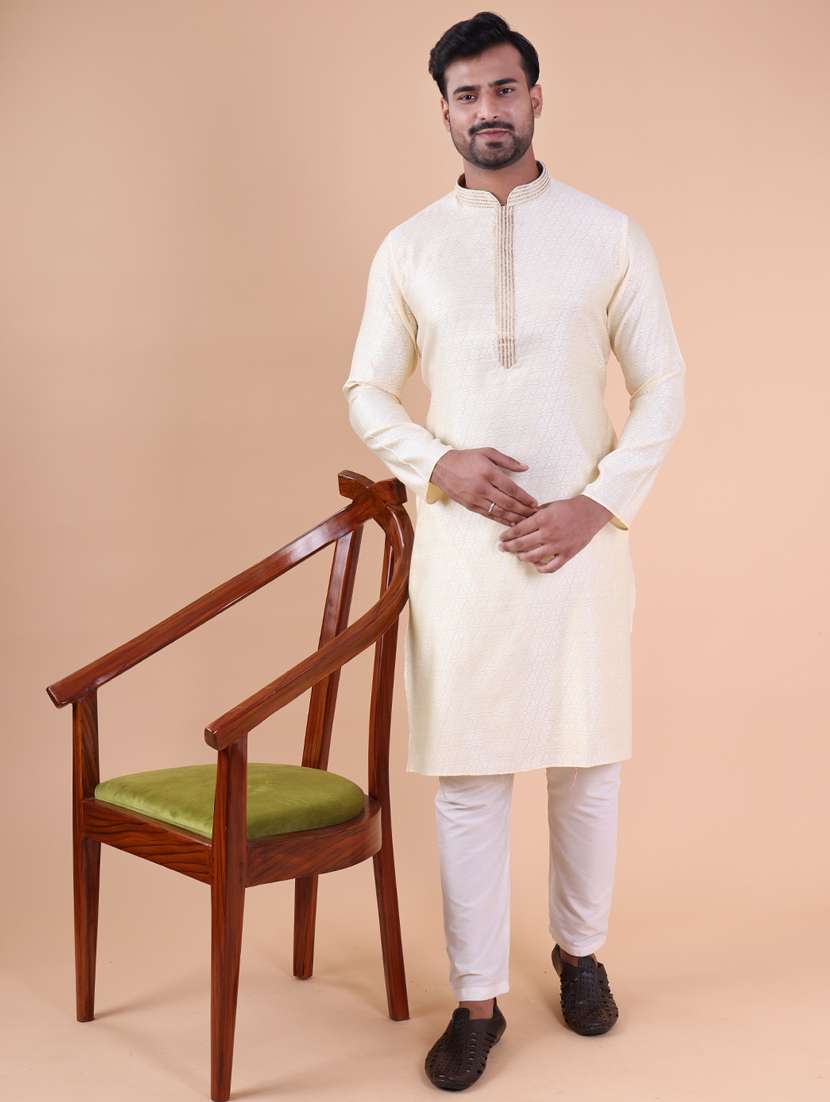 men mandarin neck kurta pyjama ethnic wear set - 22061963 -  Standard Image - 1