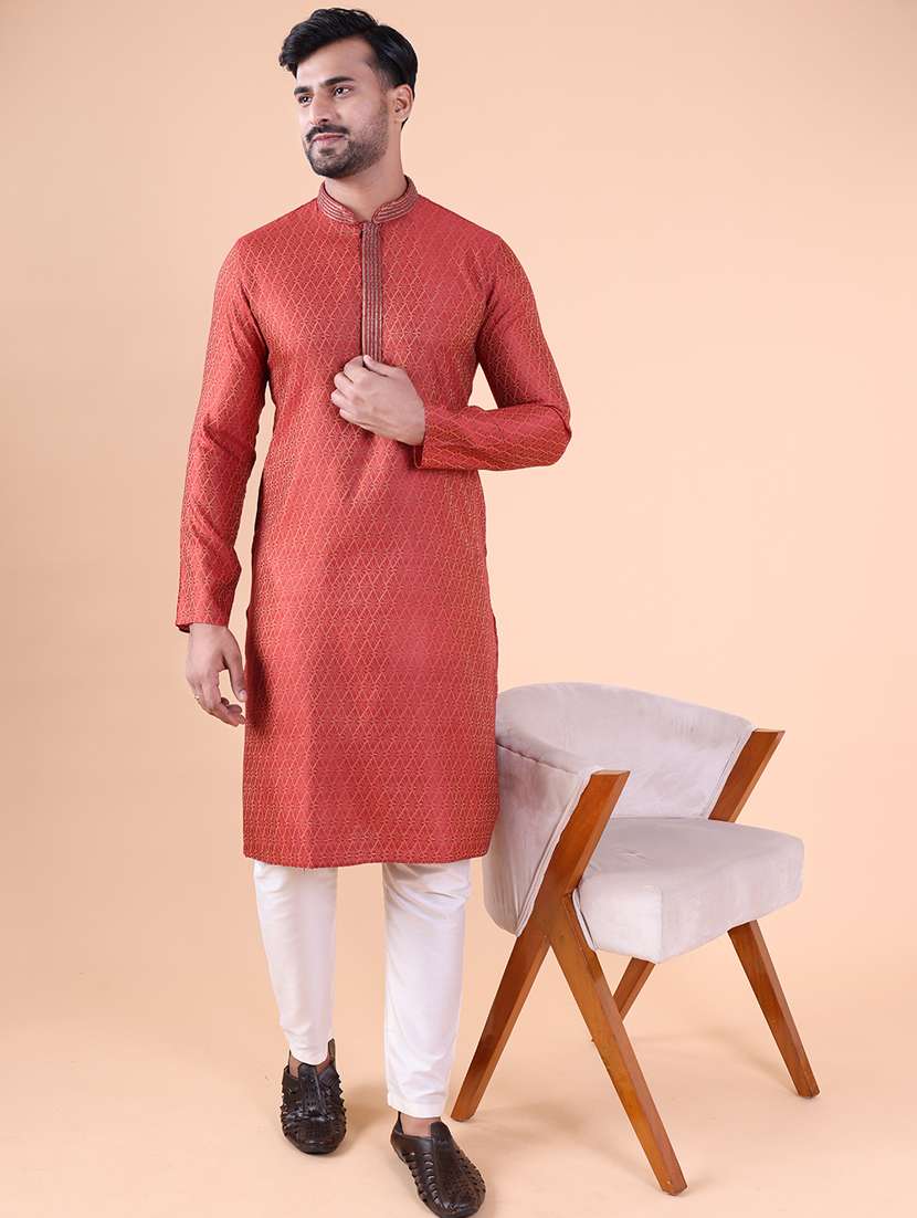 men mandarin neck kurta pyjama ethnic wear set - 22061964 -  Standard Image - 1