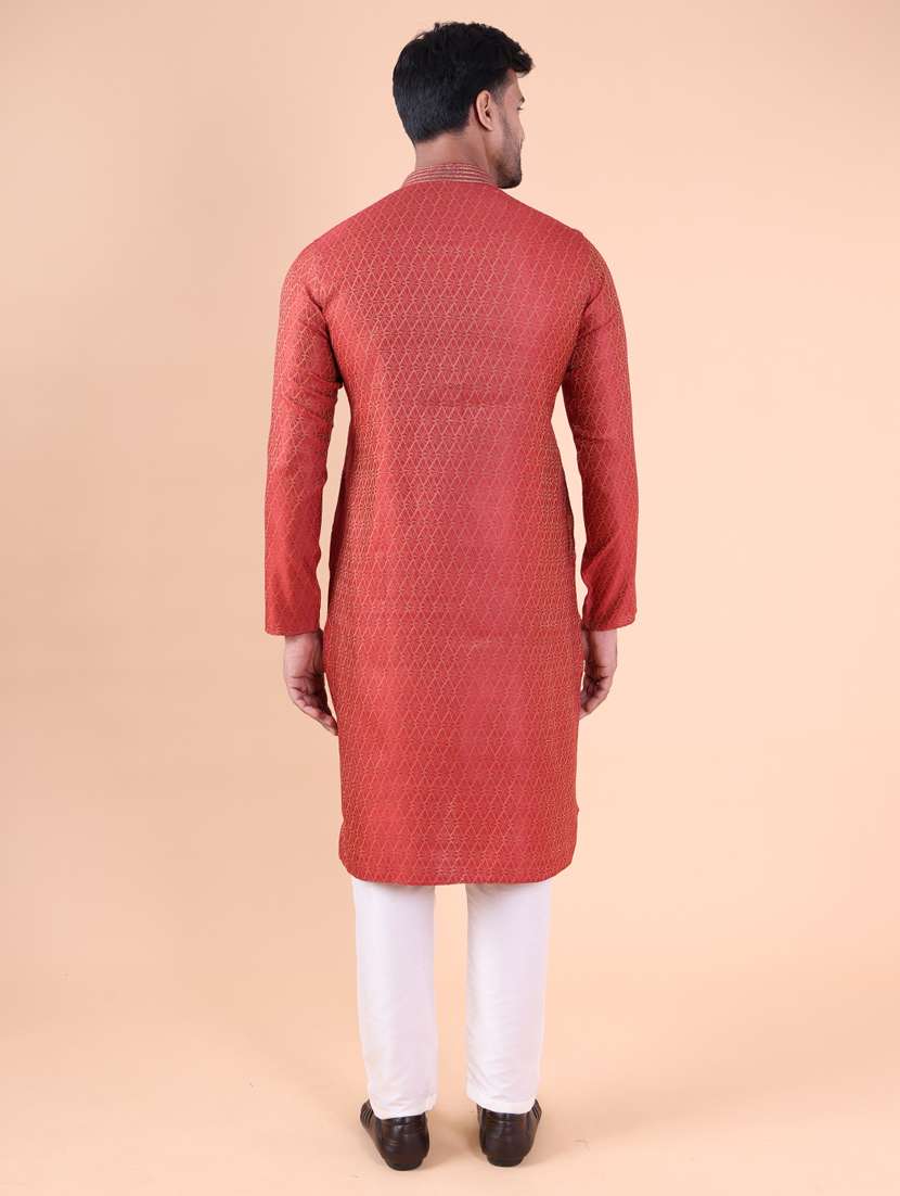 men mandarin neck kurta pyjama ethnic wear set - 22061964 -  Standard Image - 4