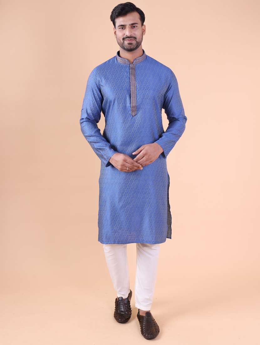 men mandarin neck kurta pyjama ethnic wear set - 22061965 - Standard Image - 1