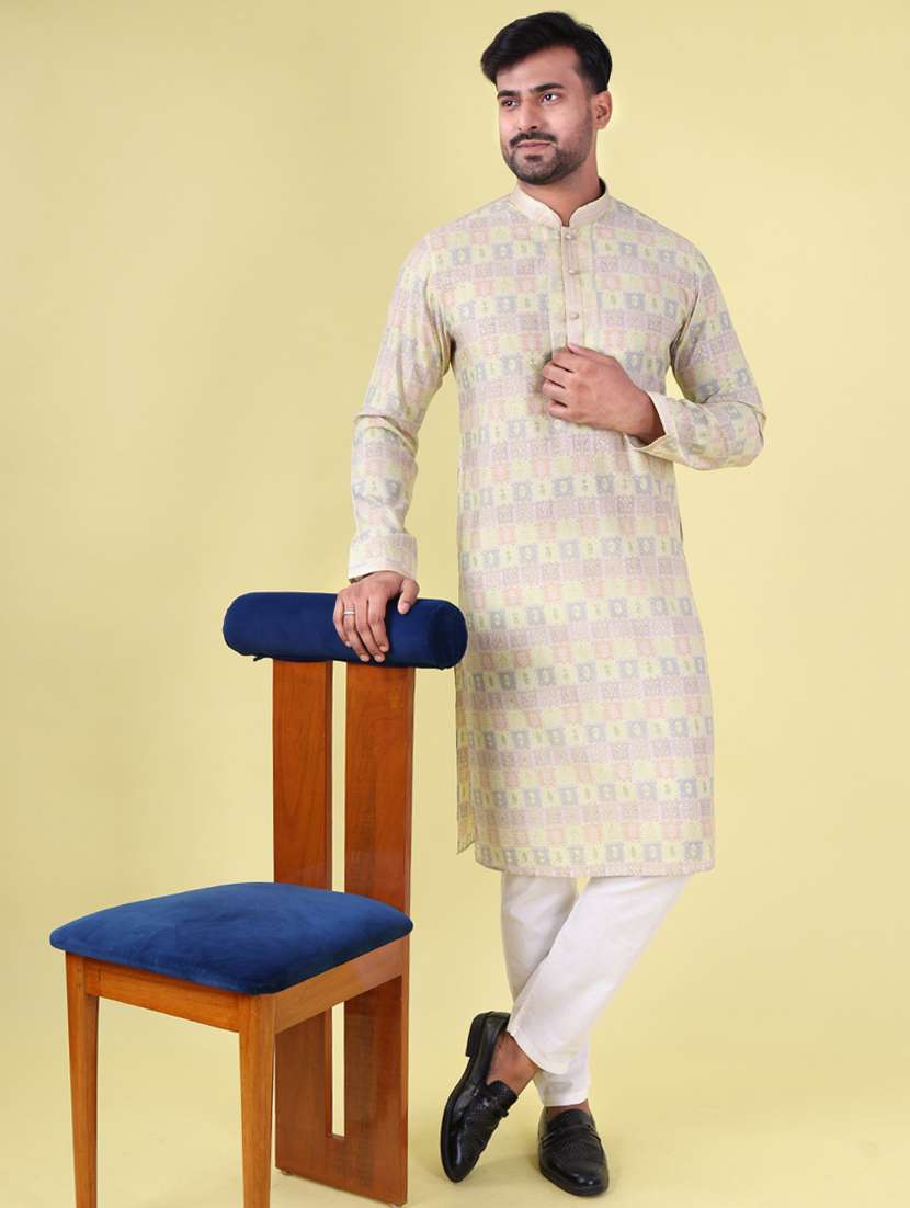 men mandarin neck kurta pyjama ethnic wear set - 22061968 - Standard Image - 1