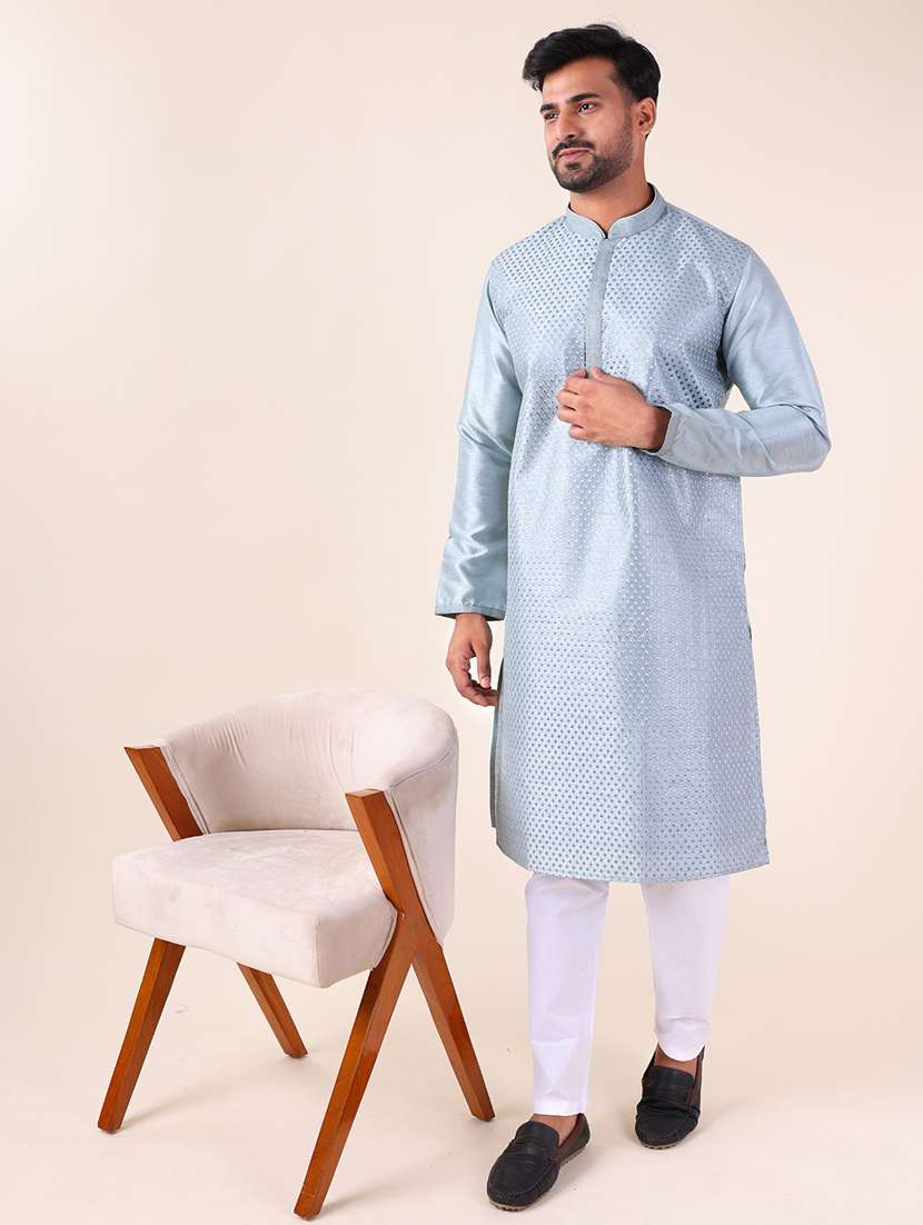 men mandarin neck kurta pyjama ethnic wear set - 22061969 -  Standard Image - 1