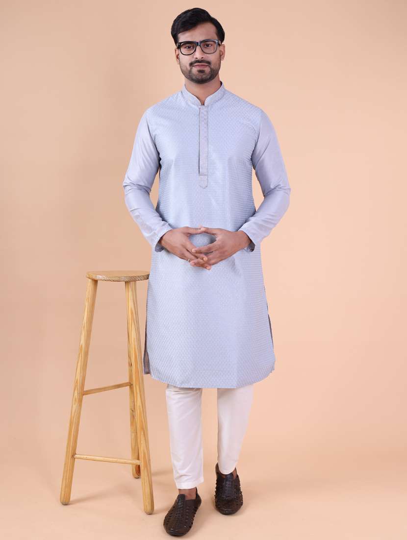 men mandarin neck kurta pyjama ethnic wear set - 22061975 - Standard Image - 1