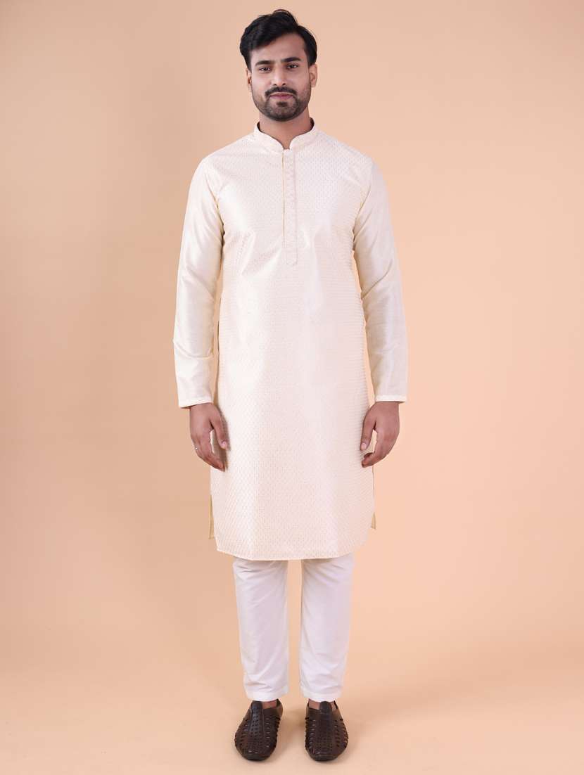 men mandarin neck kurta pyjama ethnic wear set - 22061976 -  Standard Image - 1