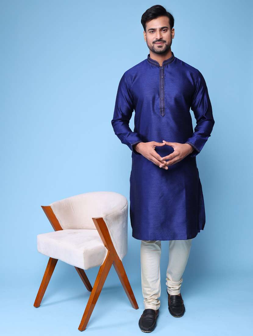 men mandarin neck kurta pyjama ethnic wear set - 22061977 -  Standard Image - 1