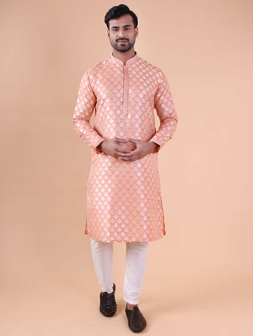 men mandarin neck kurta pyjama ethnic wear set - 22061990 -  Standard Image - 1