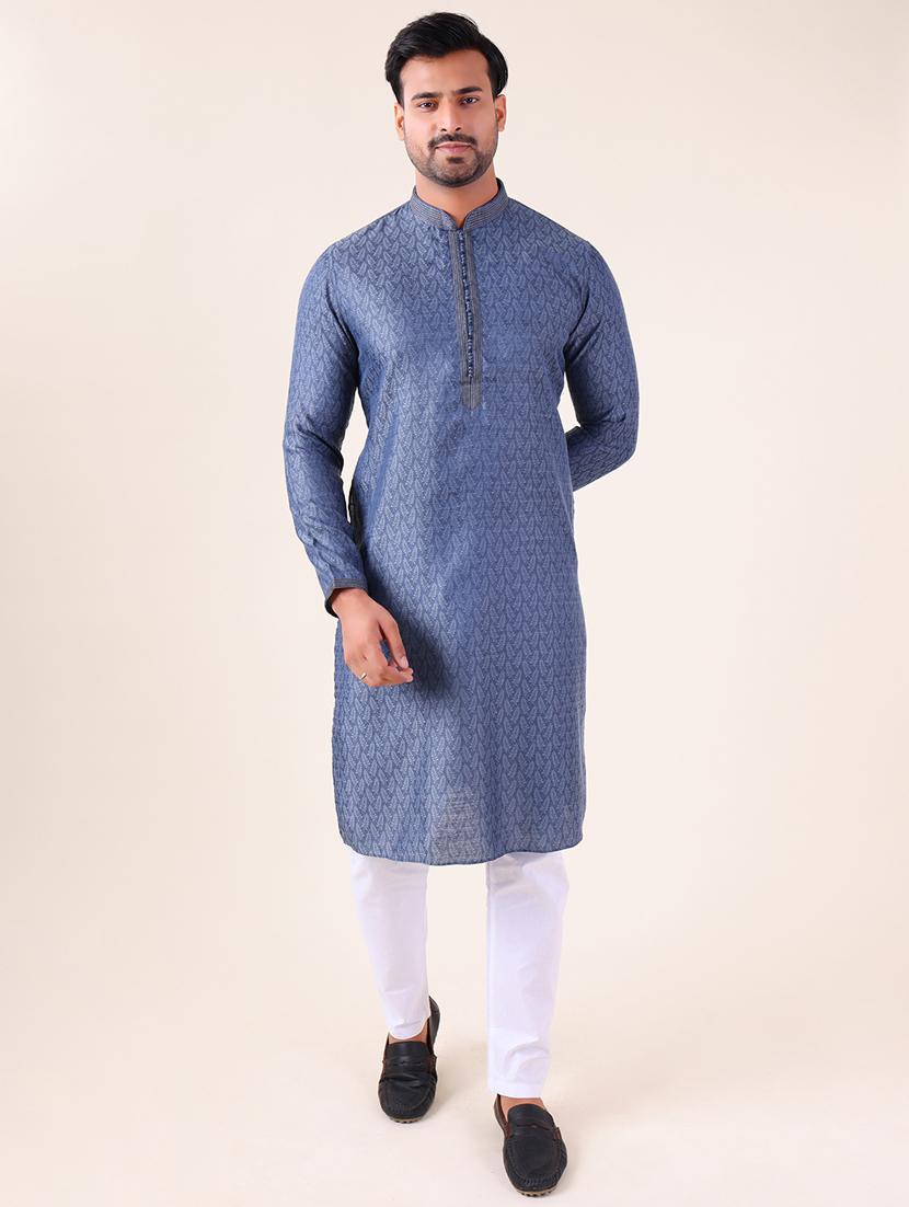 men mandarin neck kurta pyjama ethnic wear set - 22061996 - Standard Image - 1