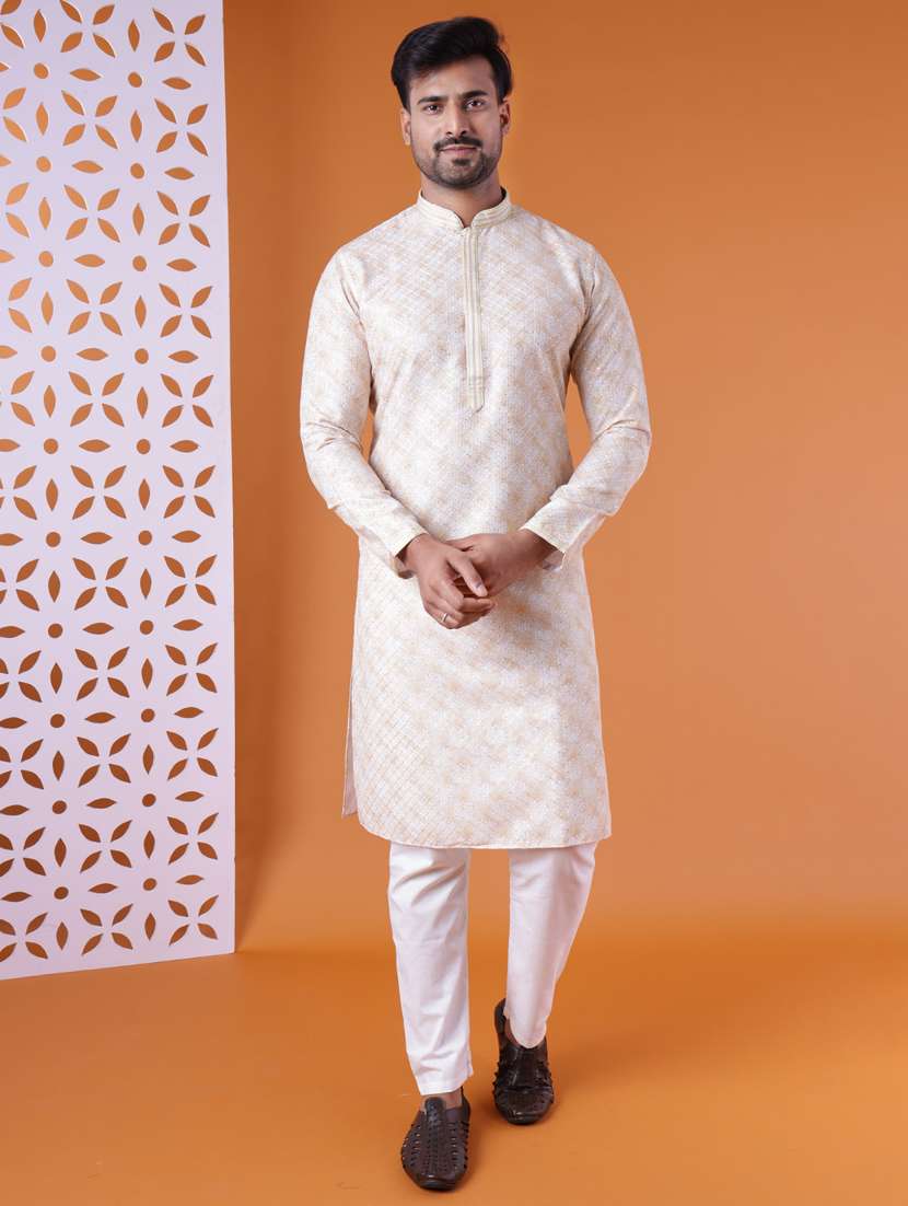 men mandarin neck kurta pyjama ethnic wear set - 22062000 -  Standard Image - 1