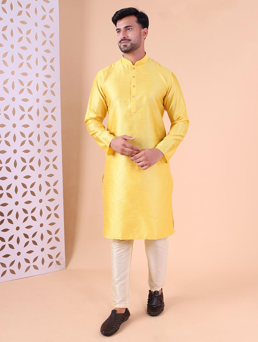 men mandarin neck kurta pyjama ethnic wear set