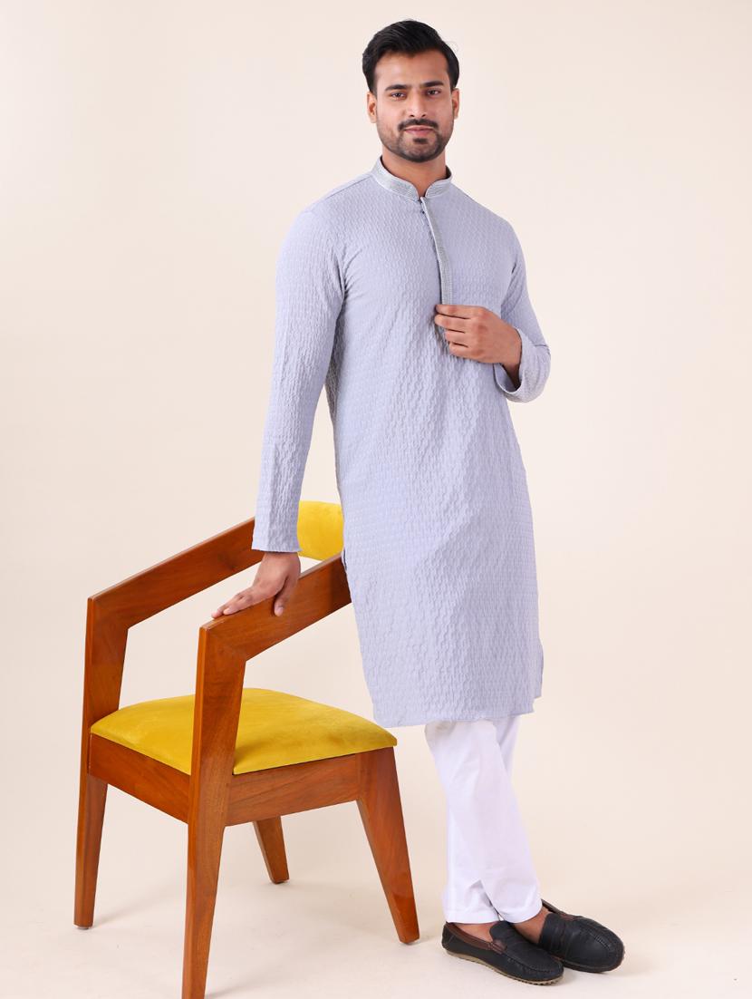 men mandarin neck kurta pyjama ethnic wear set - 22062024 - Standard Image - 1