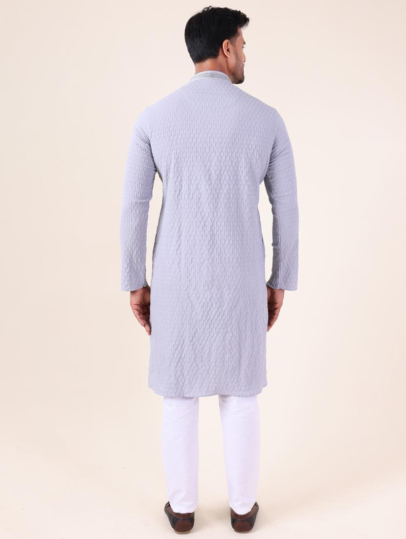 men mandarin neck kurta pyjama ethnic wear set - 22062024 - Standard Image - 4