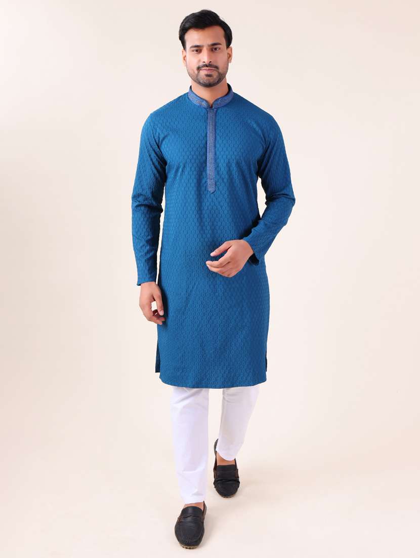 men mandarin neck kurta pyjama ethnic wear set - 22062025 - Standard Image - 1