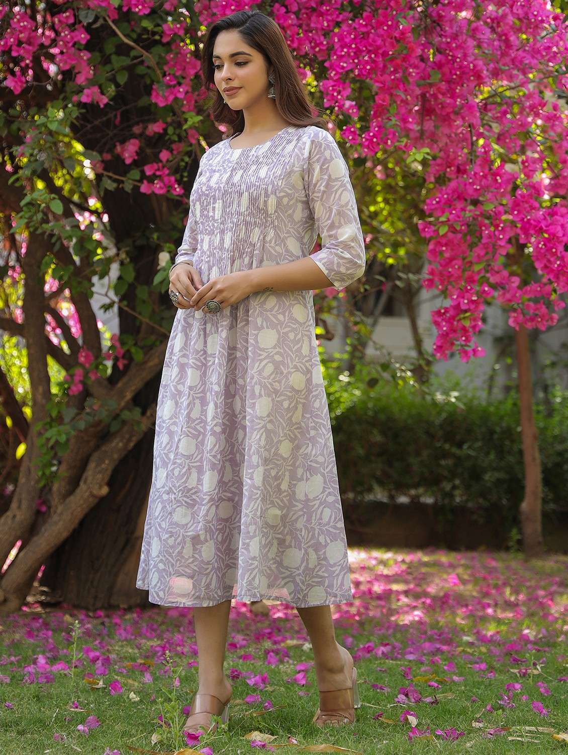 women printed round neck a-line ethnic dress - 22062035 - Standard Image - 1