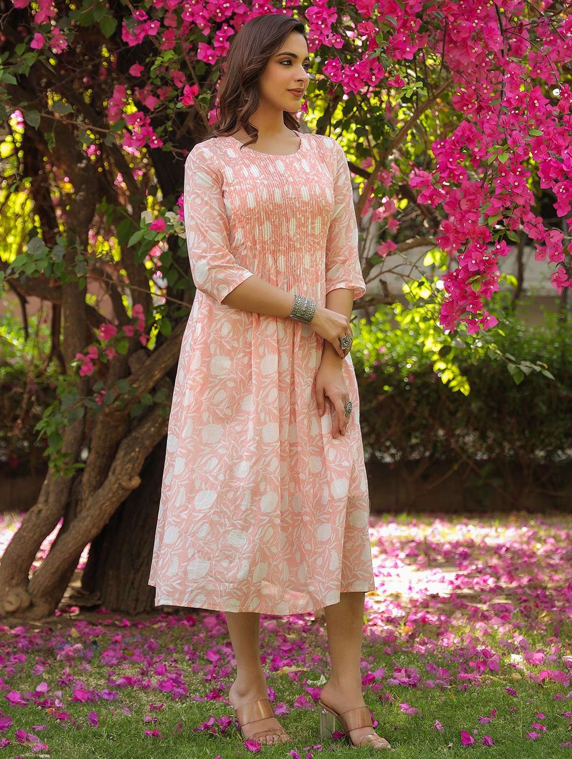 women printed round neck a-line ethnic dress - 22062036 - Standard Image - 1