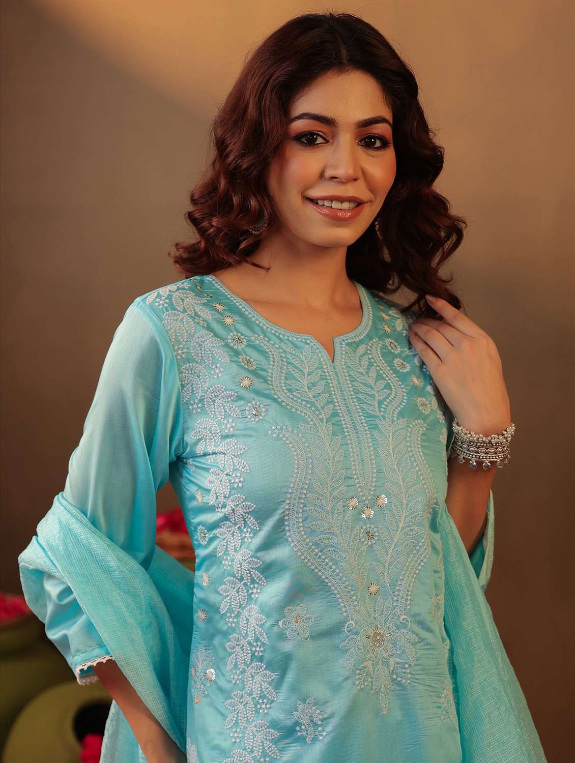 women three quarter sleeve kurta pant with dupatta set - 22062039 - Standard Image - 6