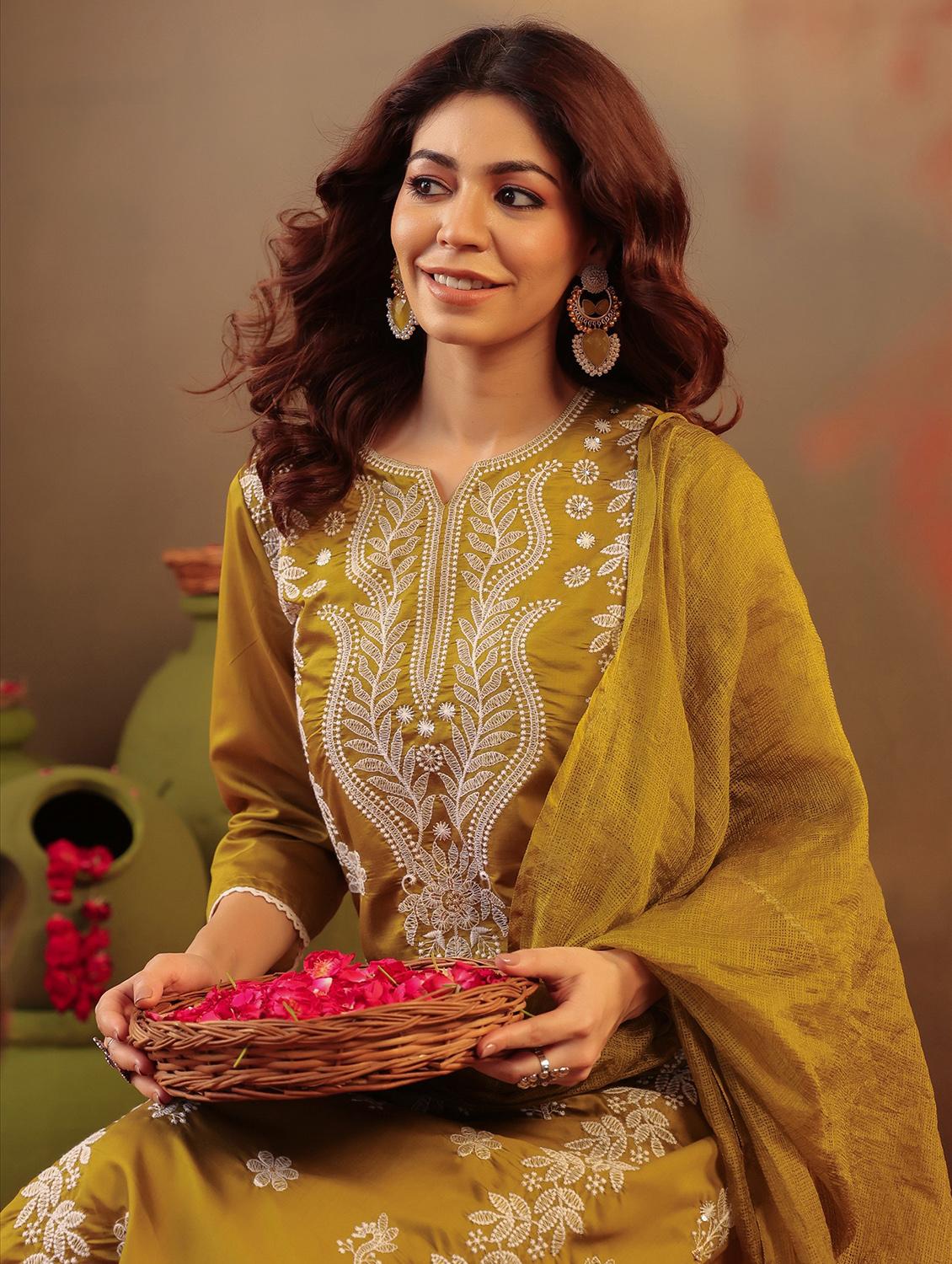 olive silk kurta pant set - 22062041 - Standard Image - 6