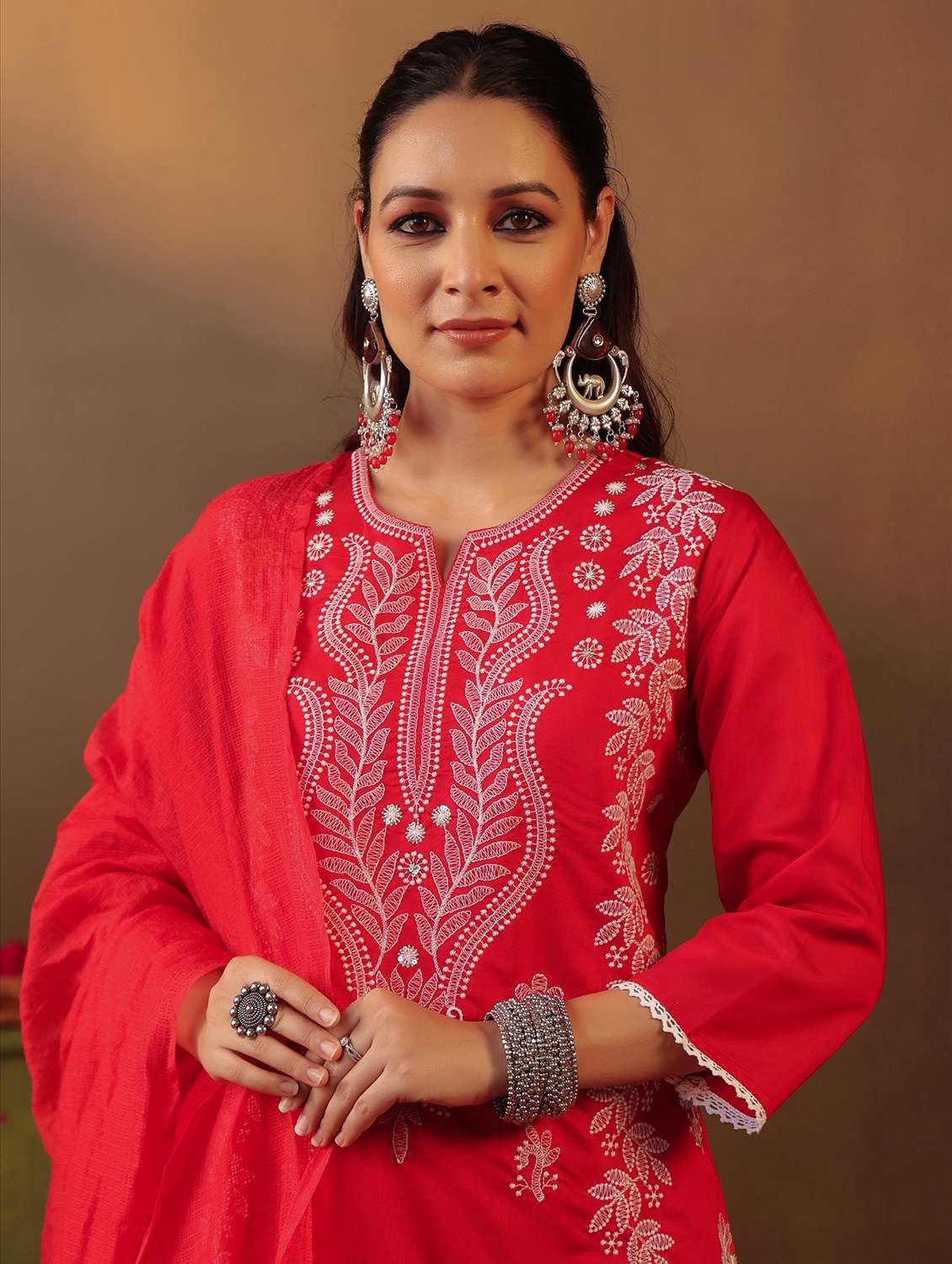 women three quarter sleeve kurta pant with dupatta set - 22062045 - Standard Image - 4